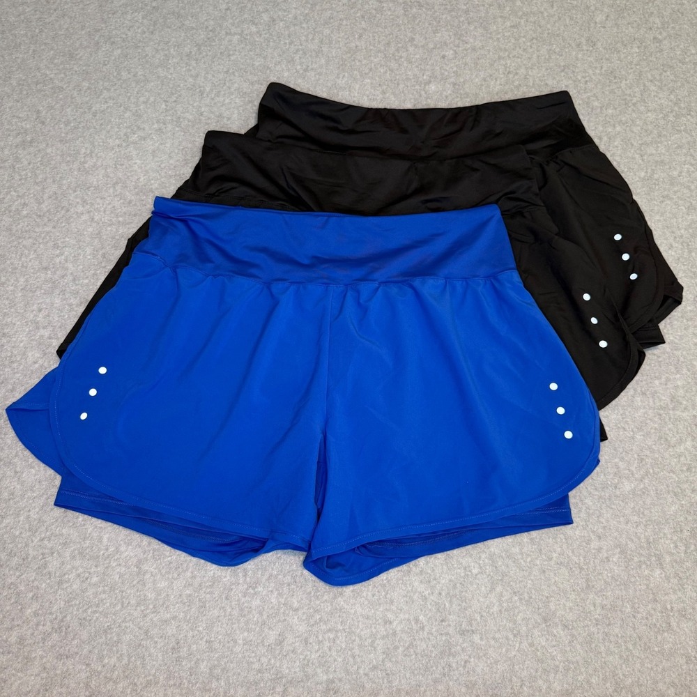 Lot of 3 Ksmien Women Athletic Running Shorts L Black Blue Workout High Waist